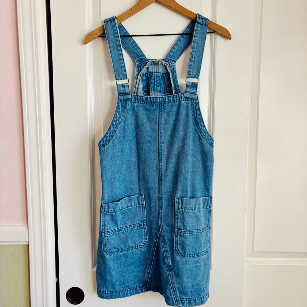 Denim Overall Pinafore Dress in Light Blue